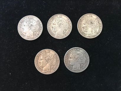 null 5 pièces de 5 F Céres argent (1849, 1850, 1851, 1870, 1871) 
Poids : 124 g.