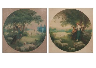 null Deux lithographies en couleur de forme ronde
Bergers