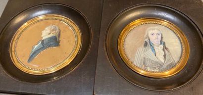 null Ecole du XIXe siècle. Deux miniatures rondes l'une porte l'inscription Augustin...