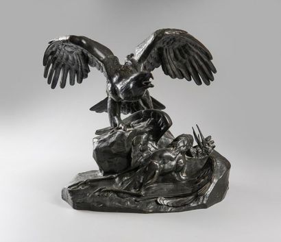 null Antoine Louis BARYE (1796-1875)
Aigle tenant un héron, bronze à patine brune.
Fonte...