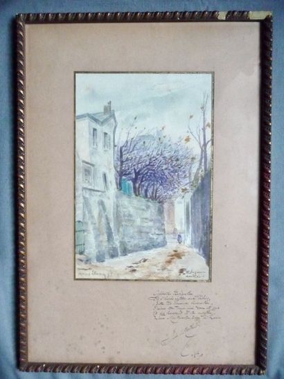 null Marius Etienne, daté de 1895, Rue Cortot ?, aquarelle, dédicace dans l’oeuvre...