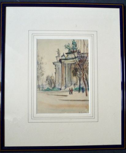 null A. Duculty (1912-1990), Entrée Monumentale du Grand Palais , aquarelle, 22,5...