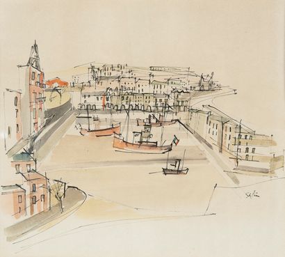 null SALIM (1908-2008). 

Port. 

Aquarelle signée en bas à droite. 

23 x 25,5 ...
