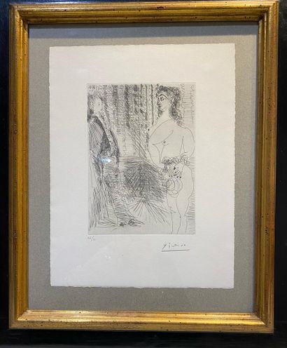 null 
Pablo PICASSO (1881 - 1973)
The Private Office, Degas and a girl. 12-3-71.
Etching...