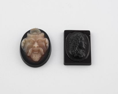 null Lot of two cameos in decorative stone with a faun's head and a gentleman's profile....