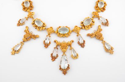 null Charles X set in gold 750°/°° comprising a pair of earrings, a necklace and...