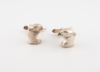 null Pair of cufflinks in English silver 925 °/°° with chased decoration of pheasant...