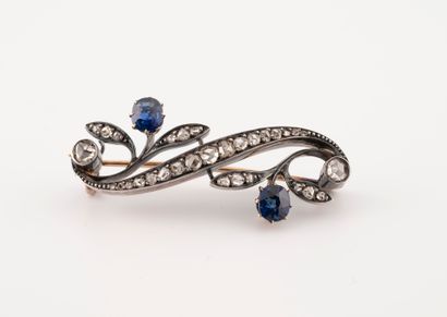 null Gold 750°/°° and silver brooch set with two sapphires enhanced with roses.
Work...