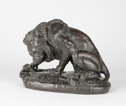 null Antoine Louis BARYE (1796-1875) d'après
Lion au serpent 
Bronze à patine brune
Cachet...