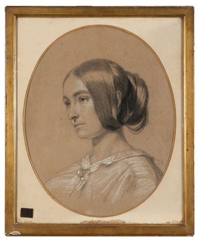 null Thomas COUTURE (1815-1879) attribué à
Portrait de jeune fille
Pastel ovale monogrammé...
