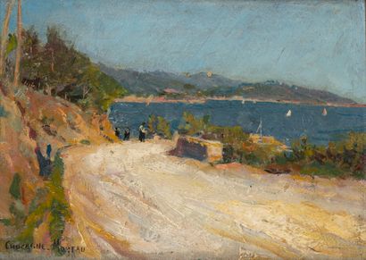 null Paul-Charles CHOCARNE-MOREAU (1855-1931) 
Chemin en bord de mer
Huile sur panneau...