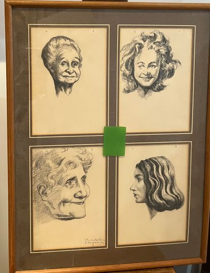 null Jacques ROUBILLE 
Quatre études de visages
dans un même cadre : 44 x 34 cm.