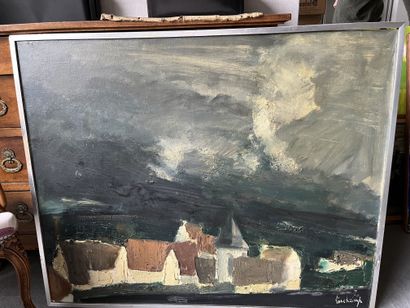 null Pierre LONGCHAMP (1925-1978)
Village sous la tempête
Huile sur toile signée...