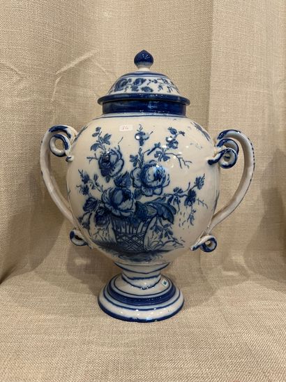 null Large covered pot with two handles in glazed ceramic decorated with insects...