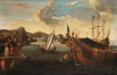 null ROMAN SCHOOL circa 1650, entourage of Agostino TASSI
Arrival at the port
Canvas
Sight:...