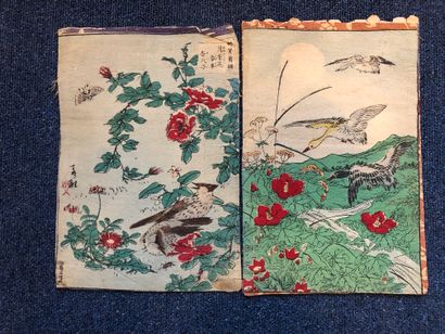 null Two rice papers printed with birds, plants and palace scenes