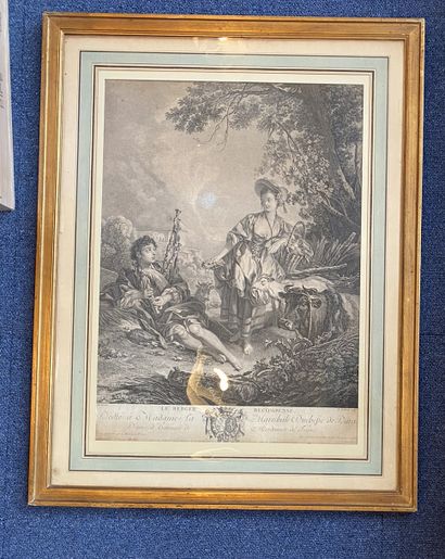 null after Boucher.
"The rewarded shepherd"
Black print 18th century
Sight: 48 x...