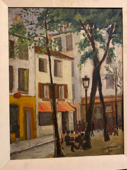 null Modern school
Lively square
Oil on board, signed and dated 30 lower right 
Sight...