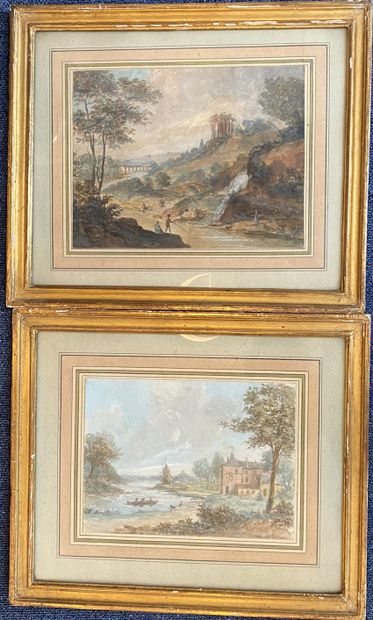 null French school of the 19th century. 
Two watercolors "Fishermen".
Sight: 18.5...