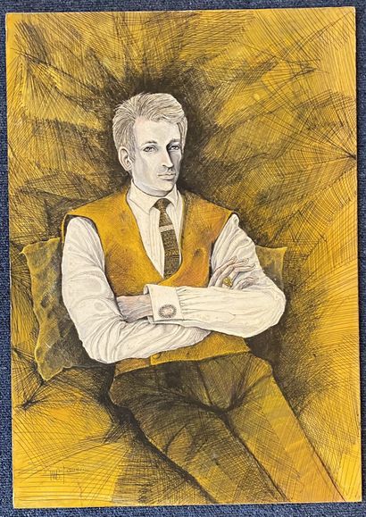 null Modern school
Portrait of a Man 
Drawing and gouache on laid paper
50.5 x 35.5...