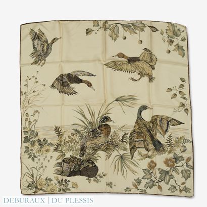 null Set of two hunting-themed printed silk squares with
"Dog print" and
"Wild d...
