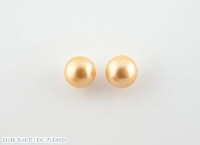 null Pair of earrings in 750°/°° gold adorned with a Gold cultured pearl, approx....