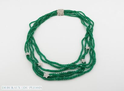 null Drapery necklace in 750 °/°° white gold adorned with 6 rows of faceted emerald...