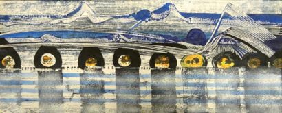 Constantin XENAKIS (1931) Abstraction. Aquarelle et acrylique sur papier. Signée...