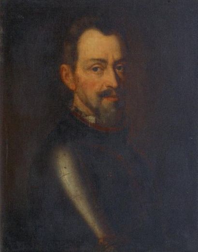 ECOLE FRANCAISE XIXè Portrait d'homme en armure. Huile sur toile. 65 x 53 cm.