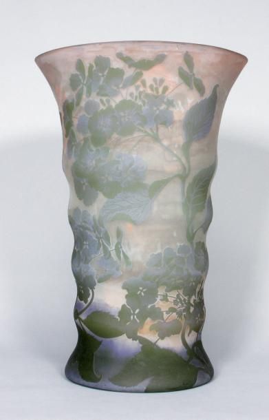 Émile GALLÉ (1846-1904) Important vase à col évasé à décor végétal et de fleurs sur...