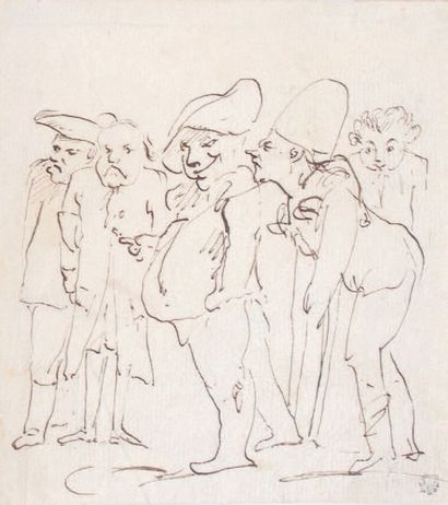 Pier Francesco MOLA (attribué à) (Coldredio, 1612 - Rome, 1666) Personnages de caricature....