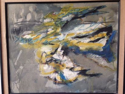 NOEL, Georges BÉDART (1924) «Abstraction oiseau bleu» Huile sur toile signée en bas...