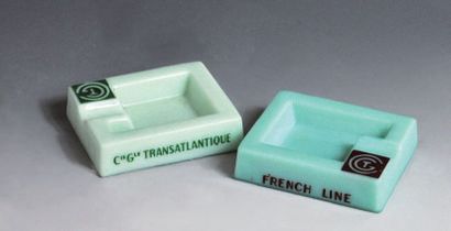 Jean LUCE (1895-1964) Deux cendriers rectangulaires Opalex verts. Sigle « CGT » et...