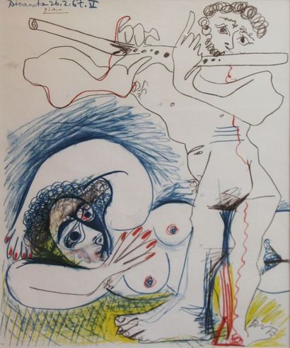 D’après Pablo PICASSO (1881-1973) Le flutiste, 1967 

Lithographie en couleur sur...