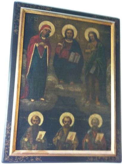 null Le Christ entouré de cinq Saints

Huile sur toile à la manière d'une icône

70...
