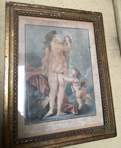 null Deux gravures XVIIIe : "je me marie" et "Vénus enflammée par l'Amour". (Rou...