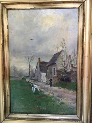null Eugène Dauphin (1857-1930) « Femme dans un hameau »
Huile sur toile signée en...