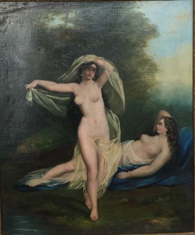 null Ecole orientaliste. "Jeunes femmes au bain". Huile sur toile. 63 x 52 cm.
