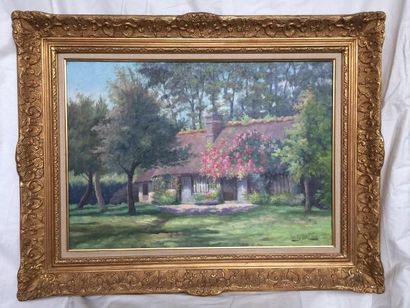 null Jules-Lucien Brault "Maison fleurie" Huile sur toile signée en bas à droite....