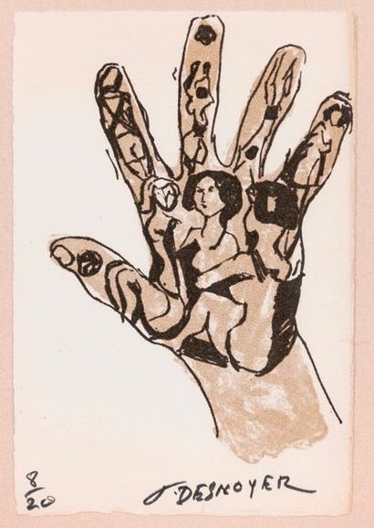 null François DESNOYER (1894-1972)
Main stylisée enfermant des décors de femmes
Lithographie...