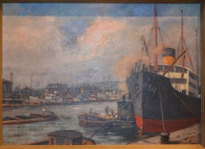 null Charles RAMBERT (1867-1932)
"Le port de Rouen".
Huile sur panneau signée en...