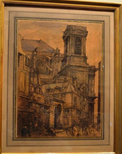 null BOUCHEROT
"La rue brise Miche".
Fusain sur papier, signé.
27 x 23 cm.