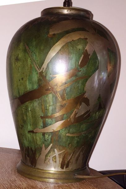 null Paul-Louis MERGIER (1891-1986)
Vase de forme ovoïde en dinanderie, monté en...