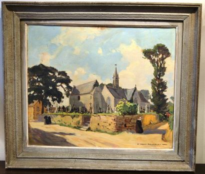 null Maurice MENARDEAU (1897-1977) 
Chapelle bretonne.
Huile sur toile signée en...