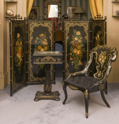 null Chaise en bois noirci à décor d'incrustations de nacre
Epoque Napoléon III.
H....