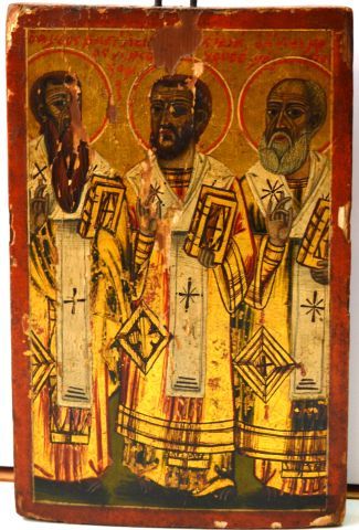 null Icône d'origine grecque (Asie Mineure) c. 1800 représentant les Trois Saints...