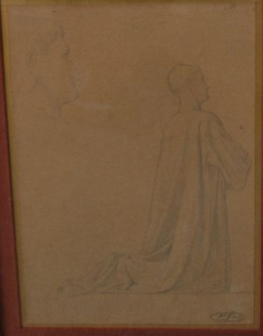 null Hippolyte FLANDRIN (1809-1864)
Moine agenouillé et étude de portrait.
Dessin.
Cachet...