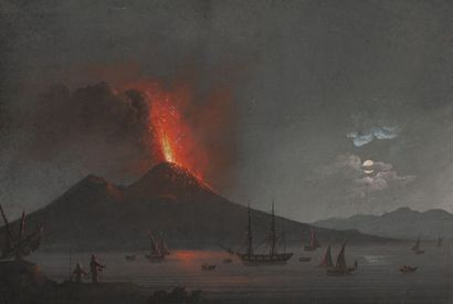 null Ecole napolitaine
"Eruption du 22 octobre 1822"
Gouache sur papier.
A vue :...