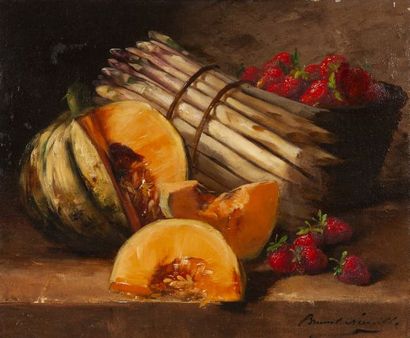 null Alfred- Arthur BRUNEL de NEUVILLE (1852-1941), 
Nature morte au melon, asperges...