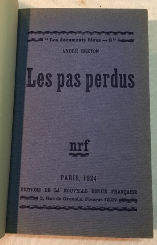 null André BRETON.
Les Pas Perdus.
Paris, NRF, 1924, in-12 relié plein cartonnage...